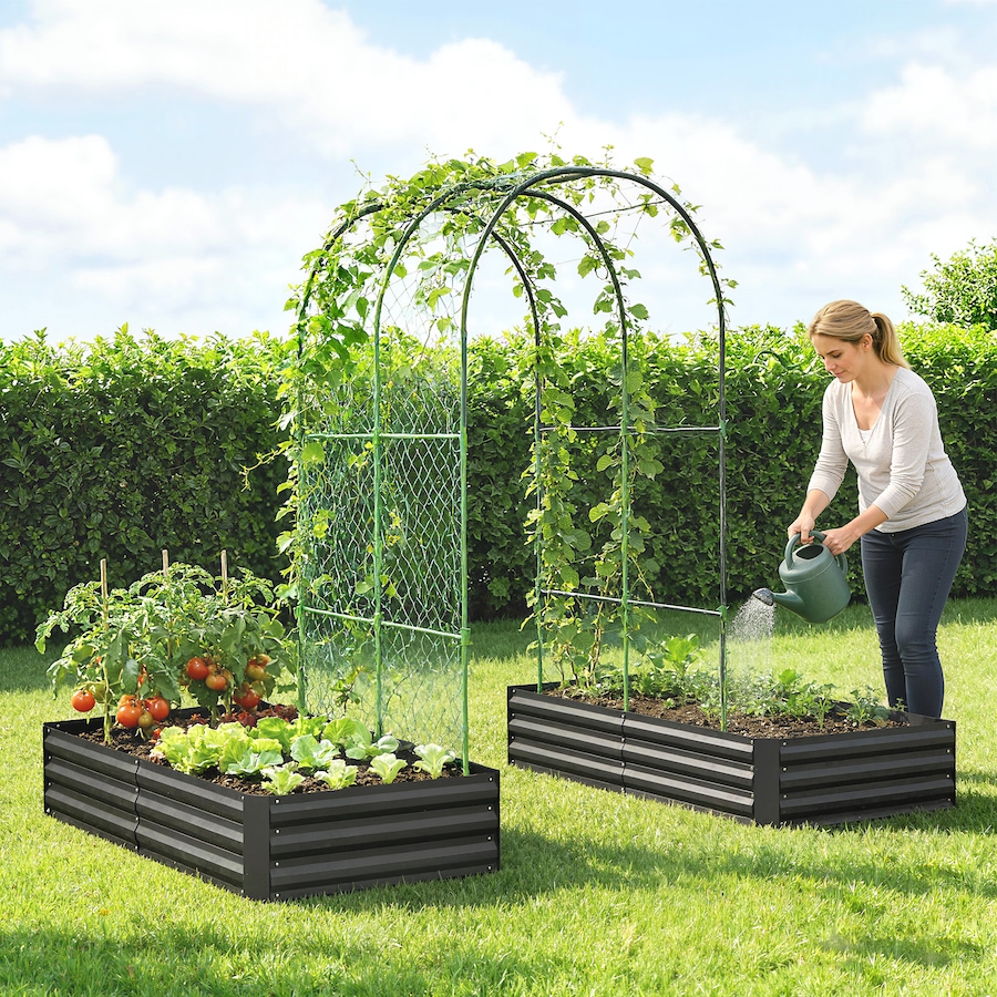Image 980735_ALTMORE17.jpg, Product 980-735 / Price $149.99 - $159.00, Outsunny 9.8 x 5.9 x 7.5 ft Galvanized Raised Garden Bed with Trellis from Outsunny on TSC.ca's Home & Garden department