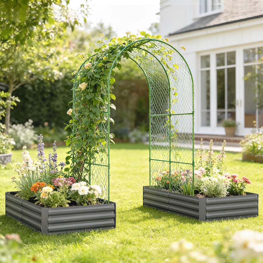 Image 980735_ALTMORE7.jpg, Product 980-735 / Price $149.99 - $159.00, Outsunny 9.8 x 5.9 x 7.5 ft Galvanized Raised Garden Bed with Trellis from Outsunny on TSC.ca's Home & Garden department