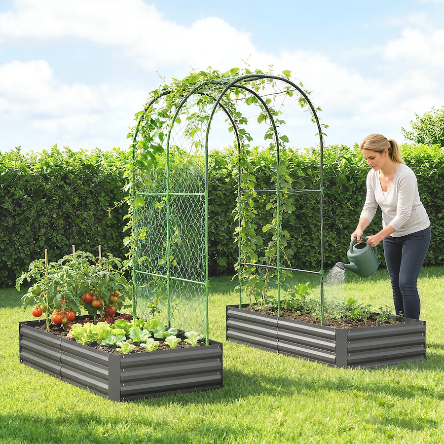 Image 980735_ALTMORE8.jpg, Product 980-735 / Price $149.99 - $159.00, Outsunny 9.8 x 5.9 x 7.5 ft Galvanized Raised Garden Bed with Trellis from Outsunny on TSC.ca's Home & Garden department