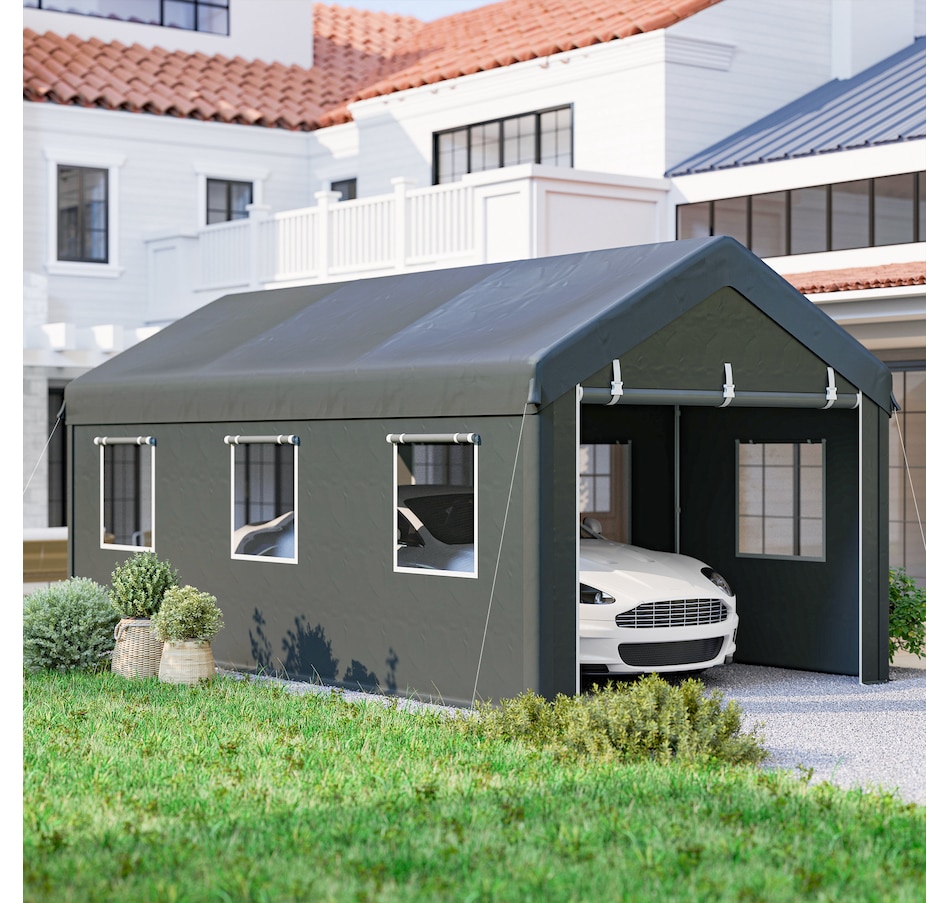 Image 980793_ALTMORE1.jpg, Product 980-793 / Price $329.99, Outsunny 10' x 20' Carport, Heavy Duty Car Port with 6 Window and 2 Doors from Outsunny on TSC.ca's Home & Garden department