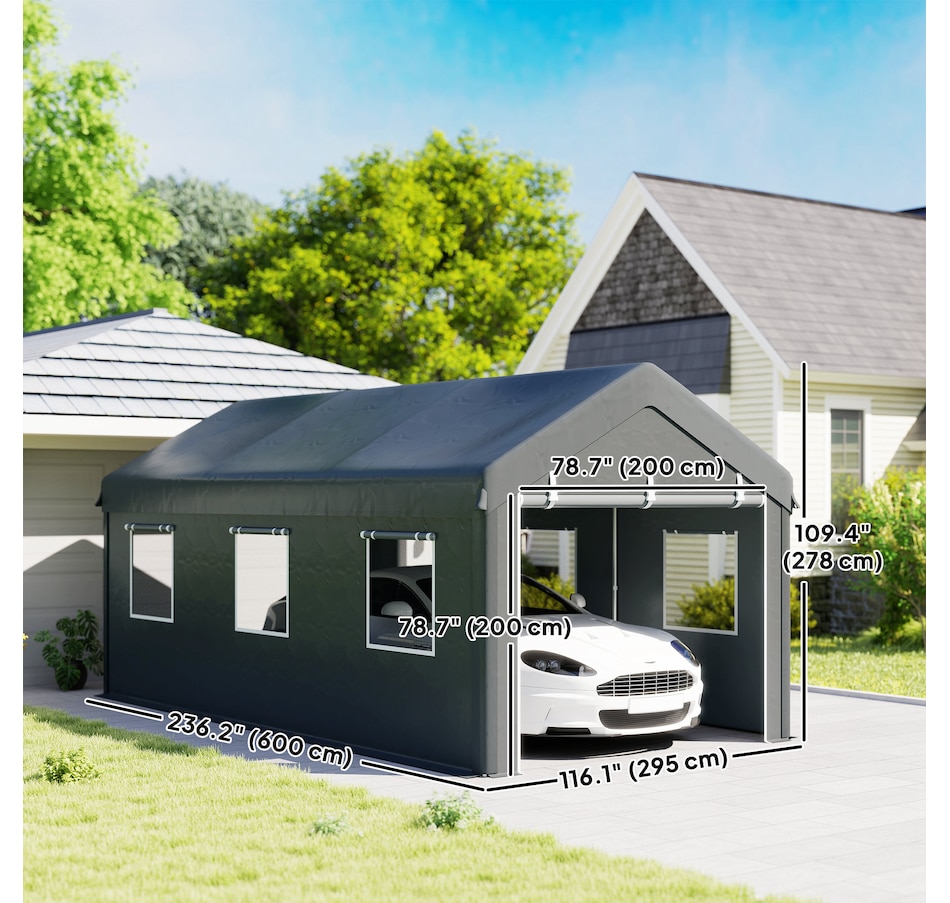 Image 980793_ALTMORE2.jpg, Product 980-793 / Price $329.99, Outsunny 10' x 20' Carport, Heavy Duty Car Port with 6 Window and 2 Doors from Outsunny on TSC.ca's Home & Garden department