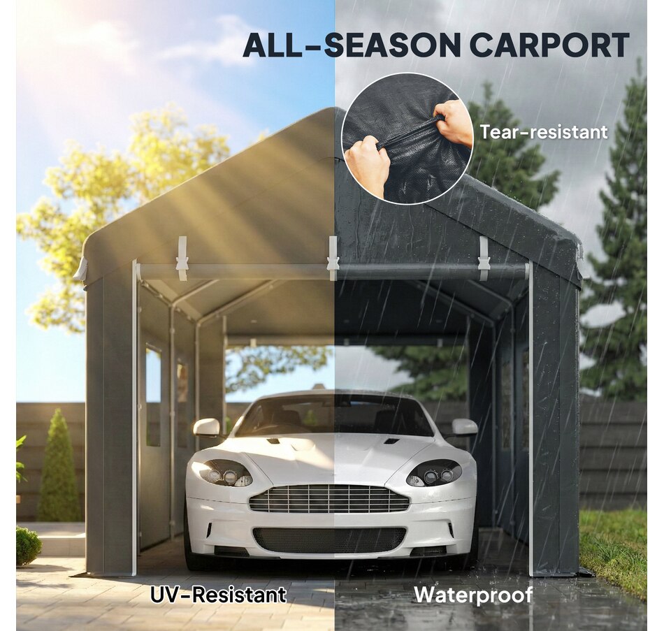 Image 980793_ALTMORE3.jpg, Product 980-793 / Price $329.99, Outsunny 10' x 20' Carport, Heavy Duty Car Port with 6 Window and 2 Doors from Outsunny on TSC.ca's Home & Garden department