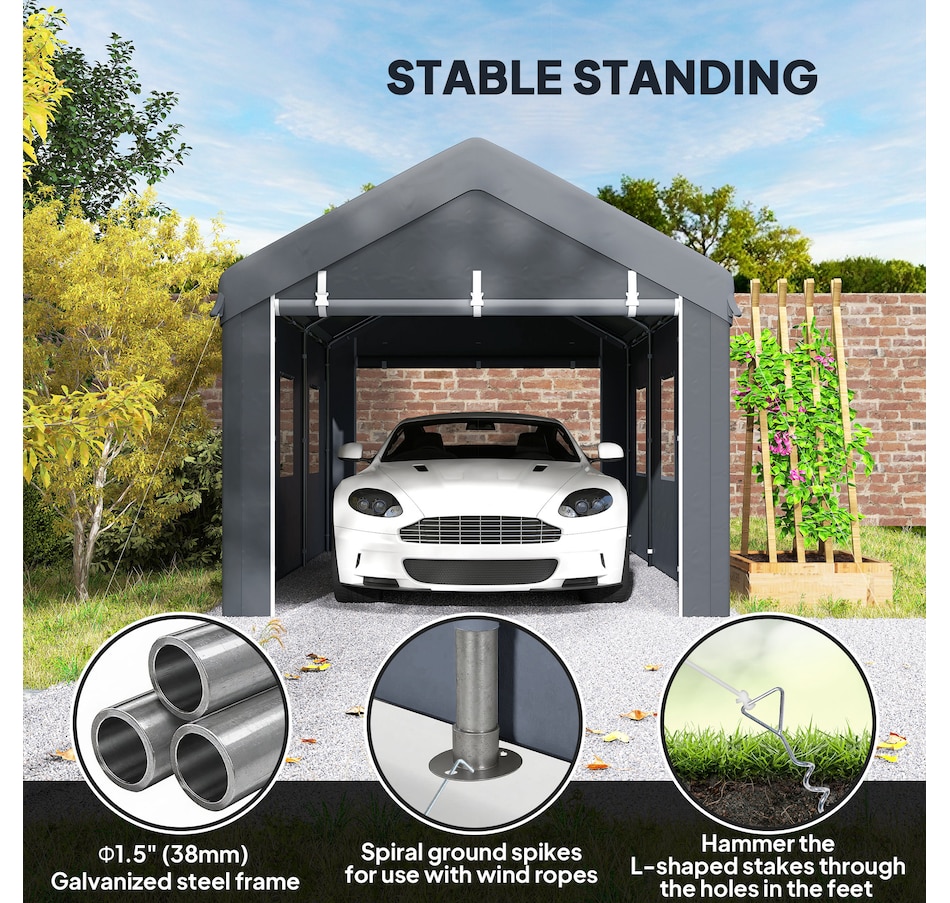 Image 980793_ALTMORE6.jpg, Product 980-793 / Price $329.99, Outsunny 10' x 20' Carport, Heavy Duty Car Port with 6 Window and 2 Doors from Outsunny on TSC.ca's Home & Garden department