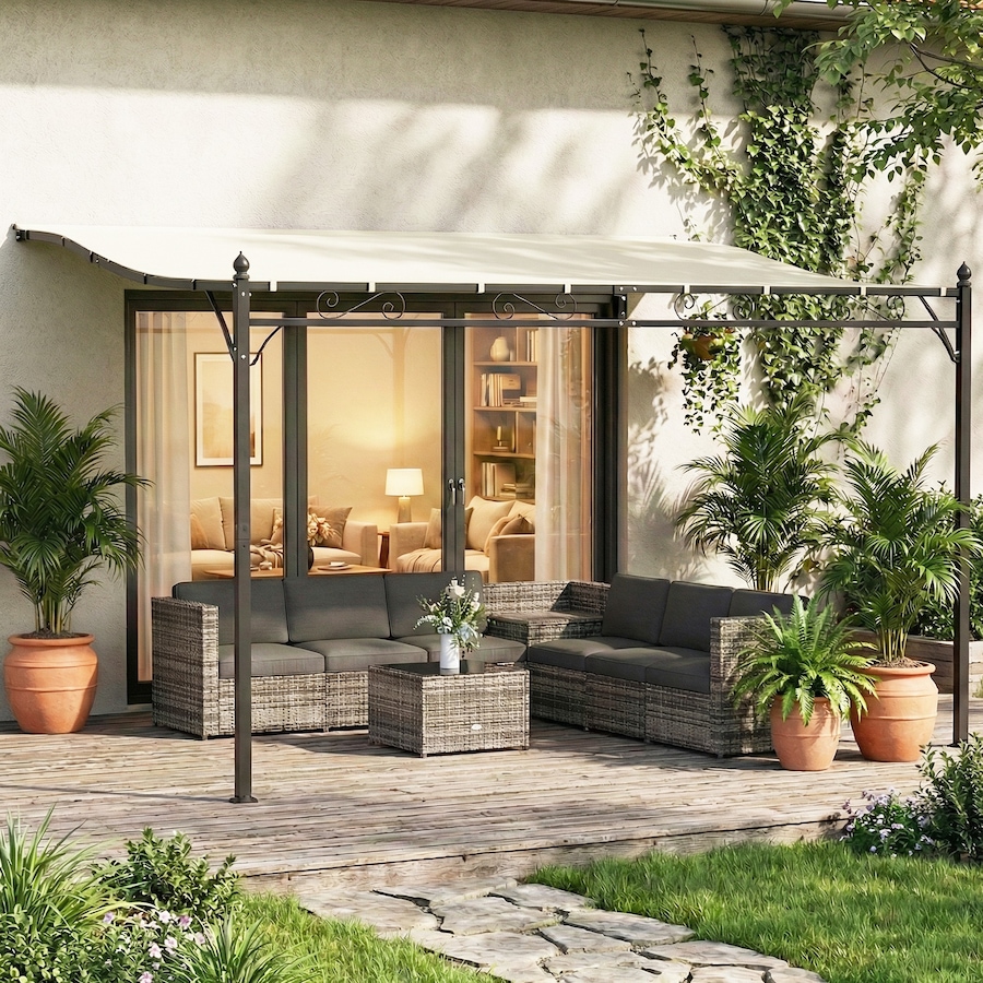 Image 980796_ALTMORE1.jpg, Product 980-796 / Price $157.99, Outsunny 11.5' x 8.2' Outdoor Pergola, Lean to Pergola, Cream White from Outsunny on TSC.ca's Home & Garden department