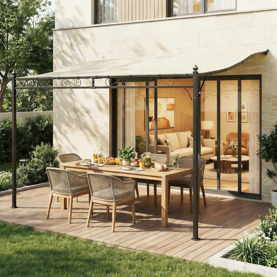 Image 980796_ALTMORE10.jpg, Product 980-796 / Price $157.99, Outsunny 11.5' x 8.2' Outdoor Pergola, Lean to Pergola, Cream White from Outsunny on TSC.ca's Home & Garden department