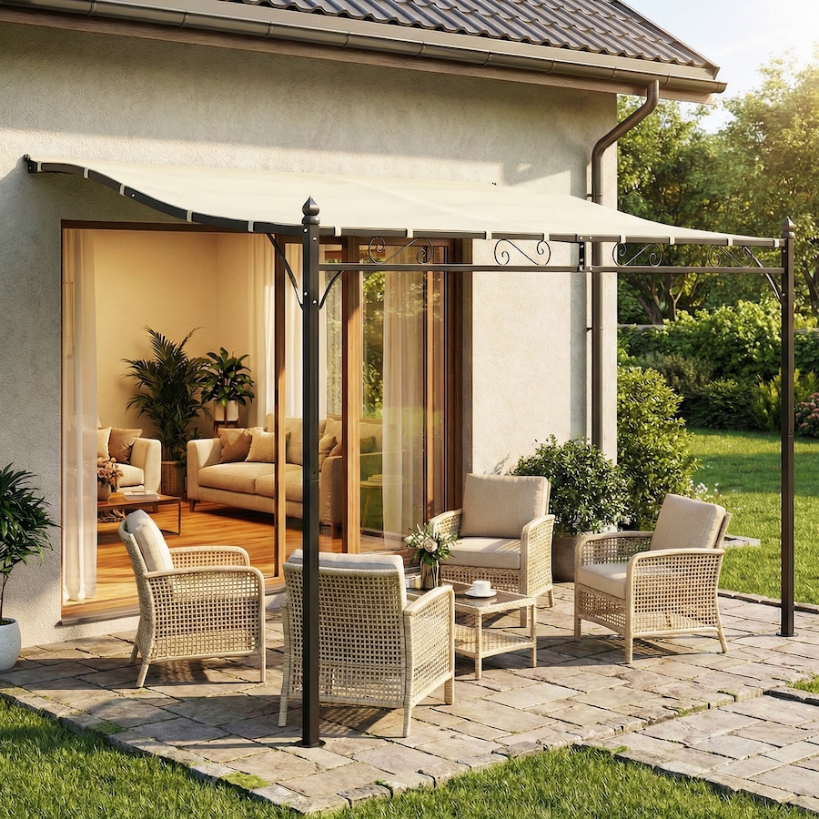 Image 980796_ALTMORE7.jpg, Product 980-796 / Price $157.99, Outsunny 11.5' x 8.2' Outdoor Pergola, Lean to Pergola, Cream White from Outsunny on TSC.ca's Home & Garden department