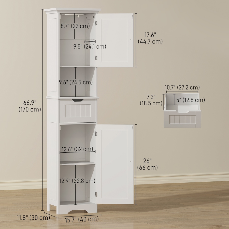 Image 980811_ALTMORE2.jpg, Product 980-811 / Price $120.99, HOMCOM 67" Tall Bathroom Storage Cabinet with LED Light, Adjustable Shelf from HOMCOM on TSC.ca's Home & Garden department