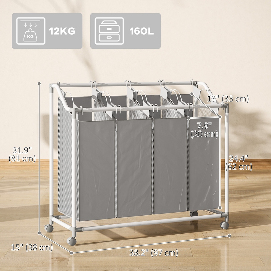 Image 980813_ALTMORE2.jpg, Product 980-813 / Price $59.99, HOMCOM Laundry Hamper with Wheels, 160L Laundry Basket with 4 Bags, Grey from HOMCOM on TSC.ca's Home & Garden department