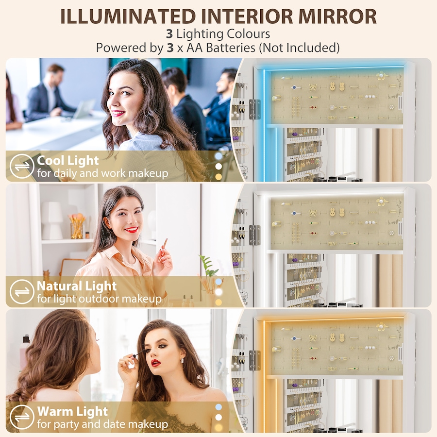 Image 980825_ALTMORE4.jpg, Product 980-825 / Price $114.99, HOMCOM Jewelry Cabinet with Light Lockable Jewelry Armoire Organizer White from HOMCOM on TSC.ca's Beauty department