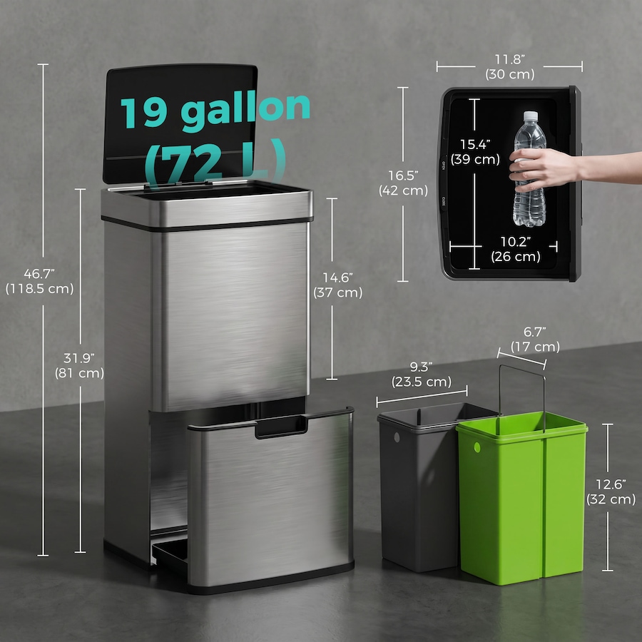 Image 980829_ALTMORE10.jpg, Product 980-829 / Price $199.99, HOMCOM 19 Gallon (72 L) Sensor Bin, Touchless Garbage Can w/ 3 Compartments from HOMCOM on TSC.ca's Kitchen department