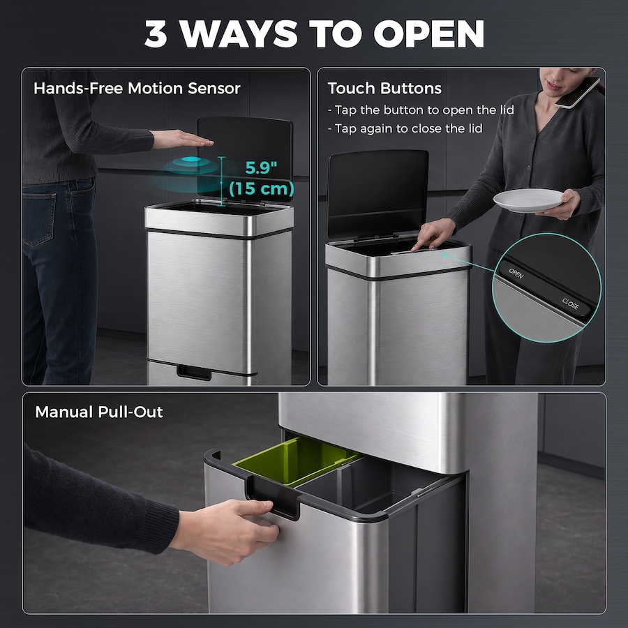 Image 980829_ALTMORE11.jpg, Product 980-829 / Price $199.99, HOMCOM 19 Gallon (72 L) Sensor Bin, Touchless Garbage Can w/ 3 Compartments from HOMCOM on TSC.ca's Kitchen department