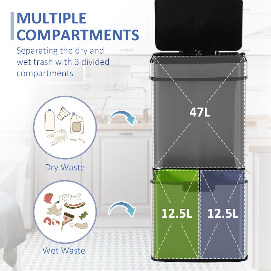 Image 980829_ALTMORE5.jpg, Product 980-829 / Price $199.99, HOMCOM 19 Gallon (72 L) Sensor Bin, Touchless Garbage Can w/ 3 Compartments from HOMCOM on TSC.ca's Kitchen department