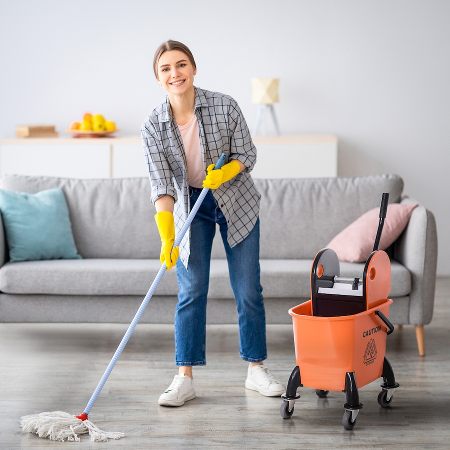 Image 980833_ALTMORE1.jpg, Product 980-833 / Price $69.99, HOMCOM 6.9 Gal/26L Mop Bucket with Wringer, Mop Bucket on Wheels, Orange from HOMCOM on TSC.ca's Home & Garden department
