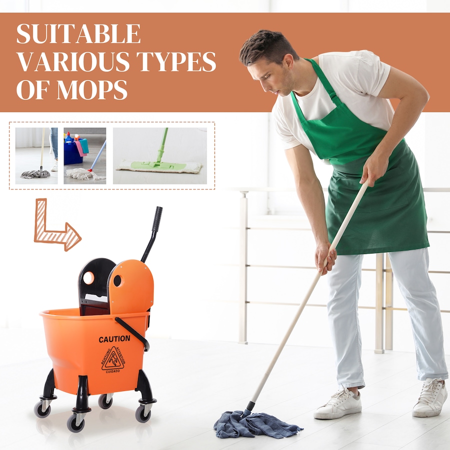 Image 980833_ALTMORE5.jpg, Product 980-833 / Price $69.99, HOMCOM 6.9 Gal/26L Mop Bucket with Wringer, Mop Bucket on Wheels, Orange from HOMCOM on TSC.ca's Home & Garden department