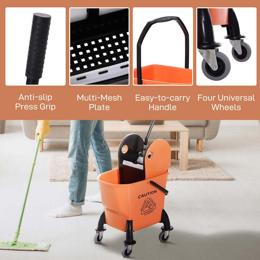 Image 980833_ALTMORE6.jpg, Product 980-833 / Price $69.99, HOMCOM 6.9 Gal/26L Mop Bucket with Wringer, Mop Bucket on Wheels, Orange from HOMCOM on TSC.ca's Home & Garden department
