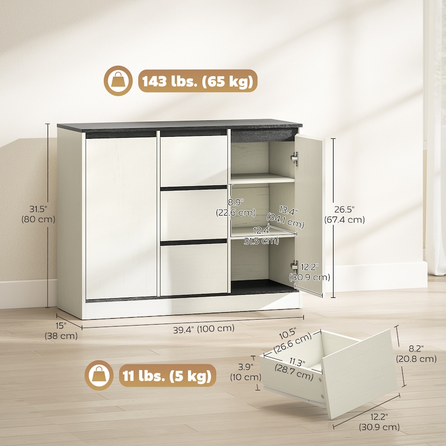 Image 980849_ALTMORE2.jpg, Product 980-849 / Price $169.99, Modern Sideboard with Soft-Close Hinges, Buffet Cabinet, White Wood Grain from HOMCOM on TSC.ca's Home & Garden department