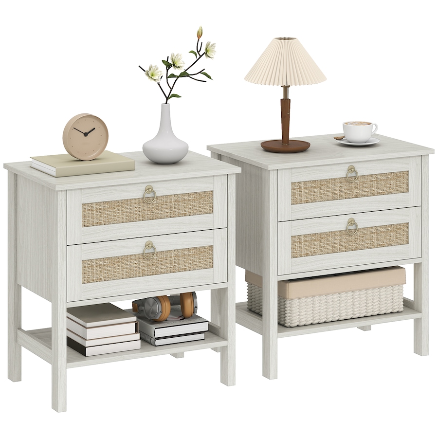 Image 980864.jpg, Product 980-864 / Price $200.84, HOMCOM Rattan Nightstands Set of 2 Bedside Tables with 2 Drawers White Oak from HOMCOM on TSC.ca's Home & Garden department