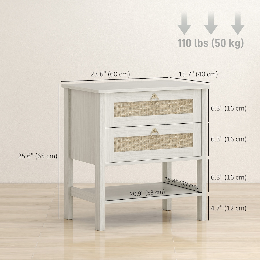 Image 980864_ALTMORE2.jpg, Product 980-864 / Price $200.84, HOMCOM Rattan Nightstands Set of 2 Bedside Tables with 2 Drawers White Oak from HOMCOM on TSC.ca's Home & Garden department