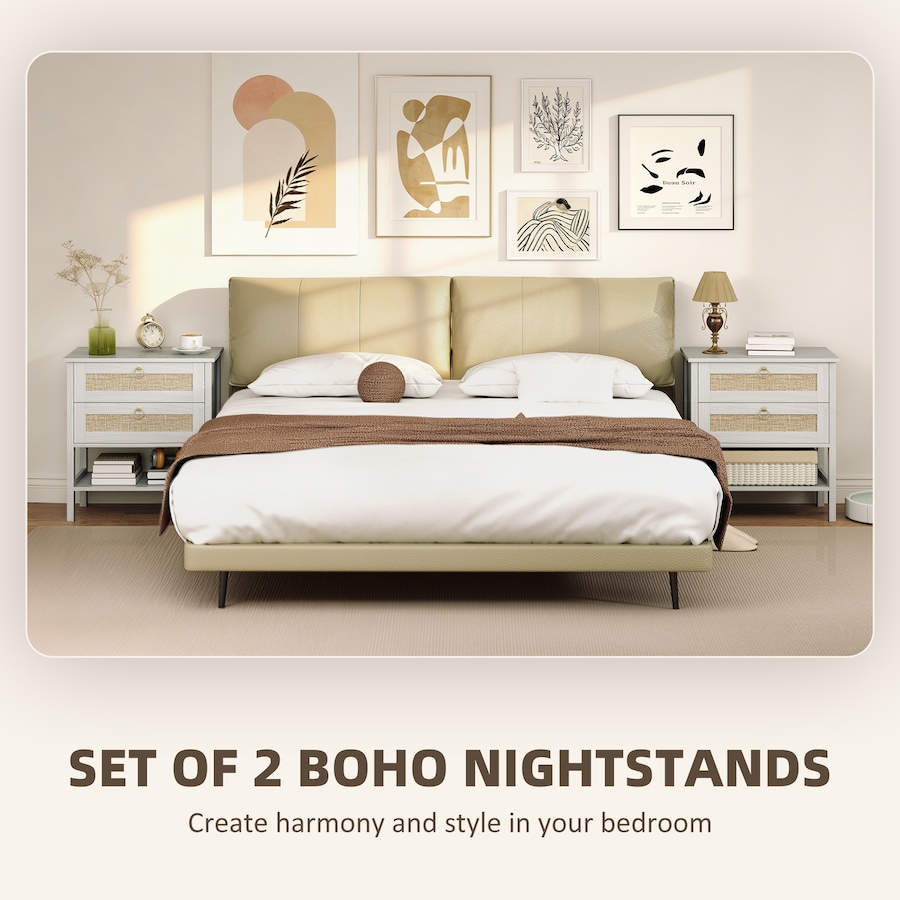 Image 980864_ALTMORE3.jpg, Product 980-864 / Price $200.84, HOMCOM Rattan Nightstands Set of 2 Bedside Tables with 2 Drawers White Oak from HOMCOM on TSC.ca's Home & Garden department
