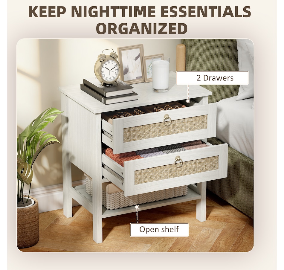 Image 980864_ALTMORE4.jpg, Product 980-864 / Price $184.99, HOMCOM Rattan Nightstands Set of 2 Bedside Tables with 2 Drawers White Oak from HOMCOM on TSC.ca's Home & Garden department