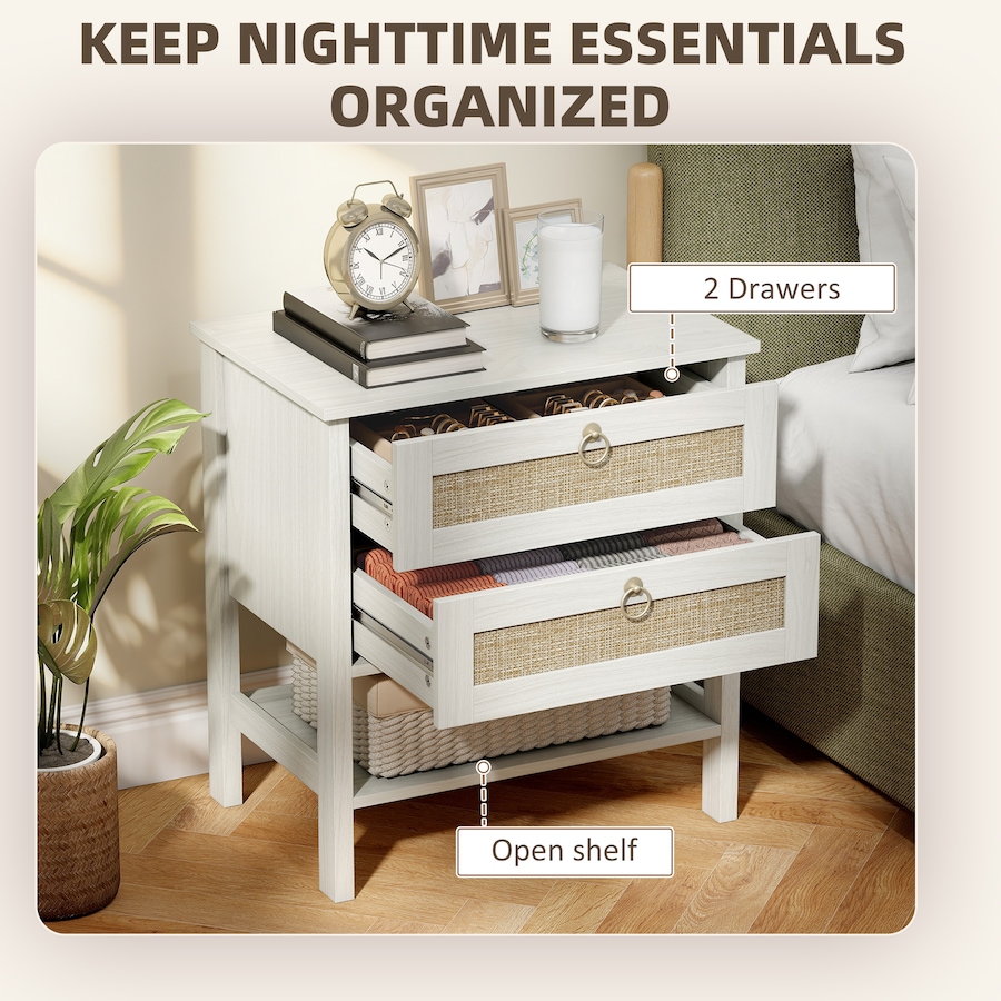 Image 980864_ALTMORE4.jpg, Product 980-864 / Price $200.84, HOMCOM Rattan Nightstands Set of 2 Bedside Tables with 2 Drawers White Oak from HOMCOM on TSC.ca's Home & Garden department