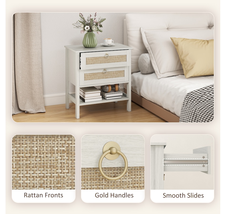 Image 980864_ALTMORE5.jpg, Product 980-864 / Price $184.99, HOMCOM Rattan Nightstands Set of 2 Bedside Tables with 2 Drawers White Oak from HOMCOM on TSC.ca's Home & Garden department