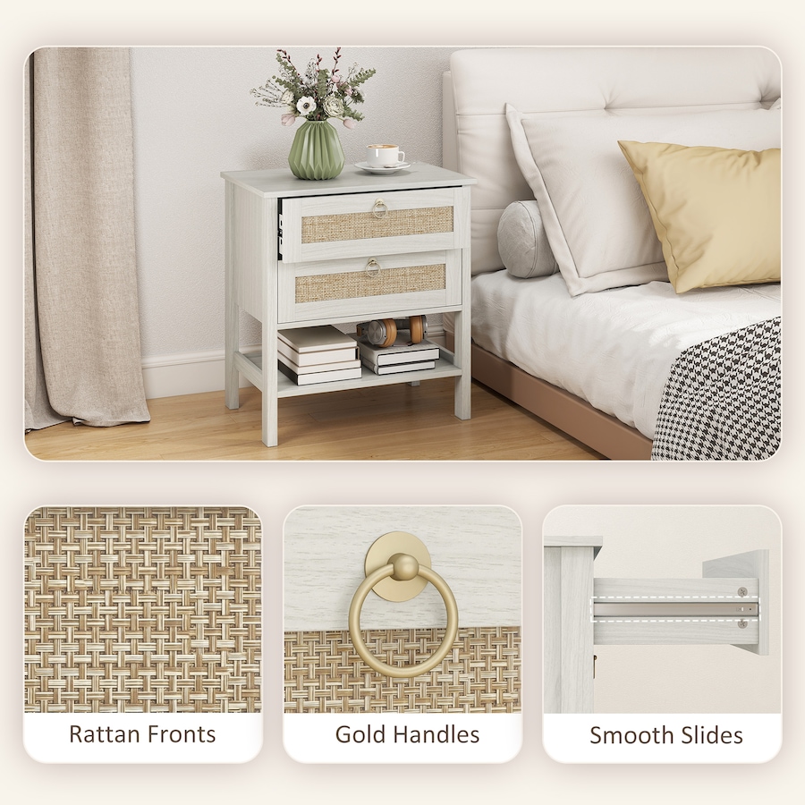 Image 980864_ALTMORE5.jpg, Product 980-864 / Price $200.84, HOMCOM Rattan Nightstands Set of 2 Bedside Tables with 2 Drawers White Oak from HOMCOM on TSC.ca's Home & Garden department