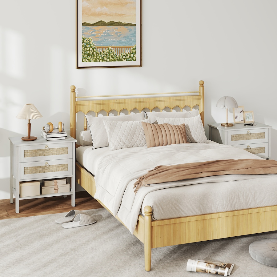 Image 980864_ALTMORE7.jpg, Product 980-864 / Price $200.84, HOMCOM Rattan Nightstands Set of 2 Bedside Tables with 2 Drawers White Oak from HOMCOM on TSC.ca's Home & Garden department