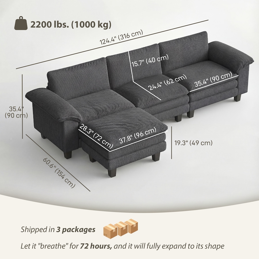 Image 980869_ALTMORE2.jpg, Product 980-869 / Price $769.99, HOMCOM Sectional Sofa, L Shaped Couch with Deep Seat, Ottoman, Dark Grey from HOMCOM on TSC.ca's Home & Garden department