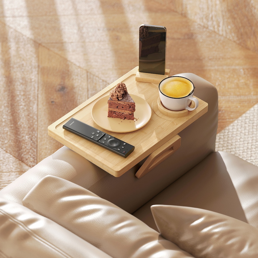 Image 980875_ALTMORE1.jpg, Product 980-875 / Price $33.94, HOMCOM Couch Arm Tray with 360° Rotating Phone Holder, Clip-On Couch Tray from HOMCOM on TSC.ca's Home & Garden department