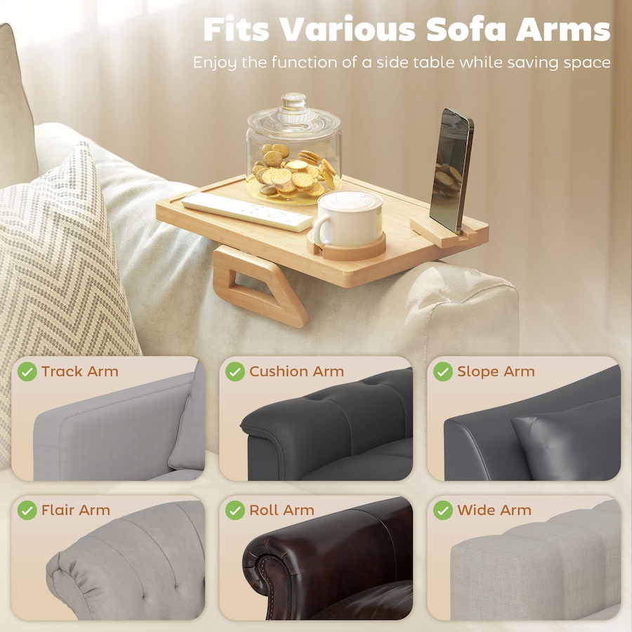 Image 980875_ALTMORE3.jpg, Product 980-875 / Price $33.94, HOMCOM Couch Arm Tray with 360° Rotating Phone Holder, Clip-On Couch Tray from HOMCOM on TSC.ca's Home & Garden department