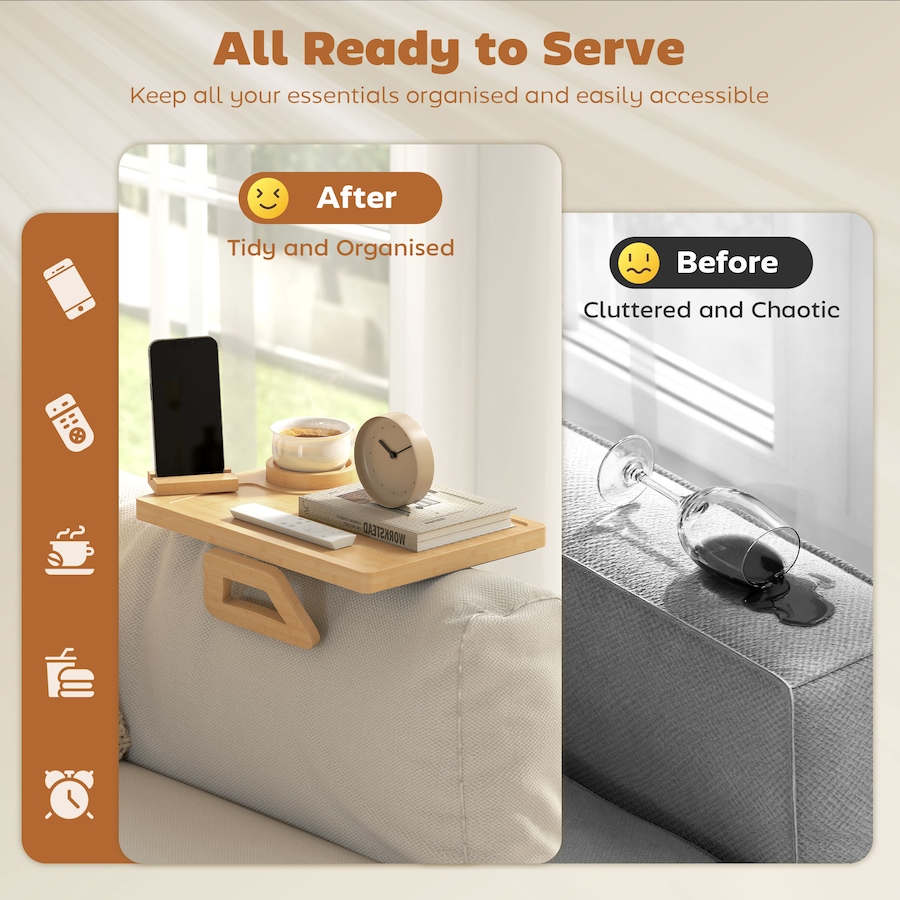 Image 980875_ALTMORE4.jpg, Product 980-875 / Price $33.94, HOMCOM Couch Arm Tray with 360° Rotating Phone Holder, Clip-On Couch Tray from HOMCOM on TSC.ca's Home & Garden department