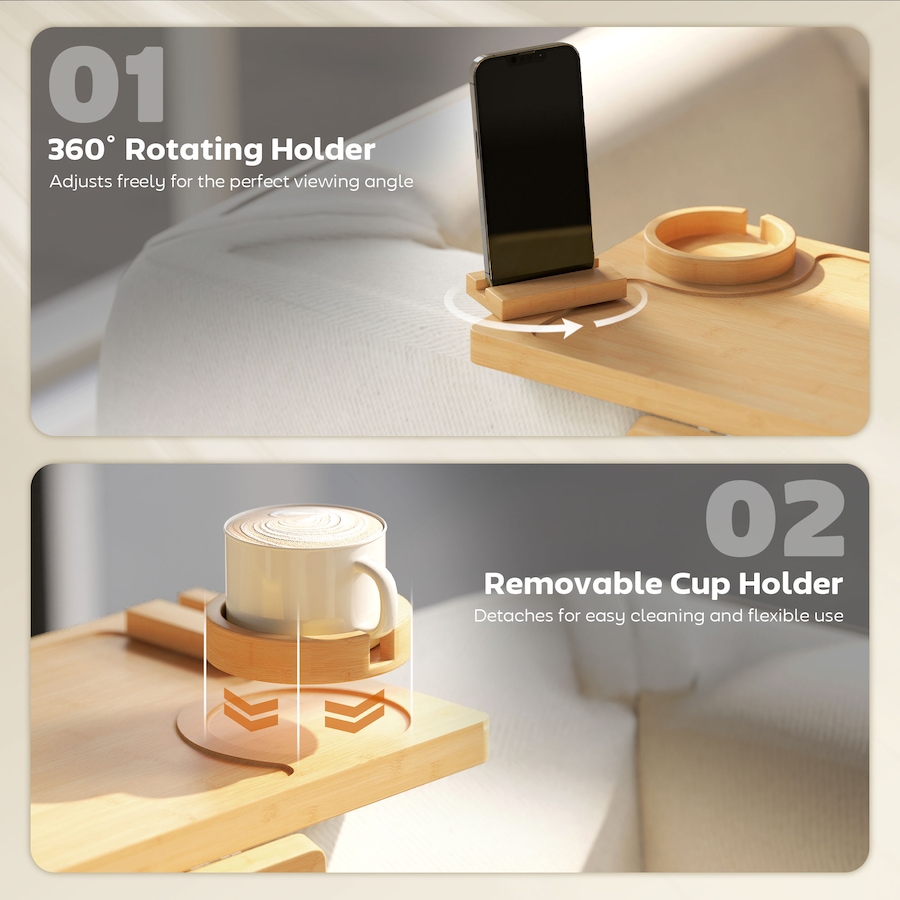 Image 980875_ALTMORE5.jpg, Product 980-875 / Price $33.94, HOMCOM Couch Arm Tray with 360° Rotating Phone Holder, Clip-On Couch Tray from HOMCOM on TSC.ca's Home & Garden department