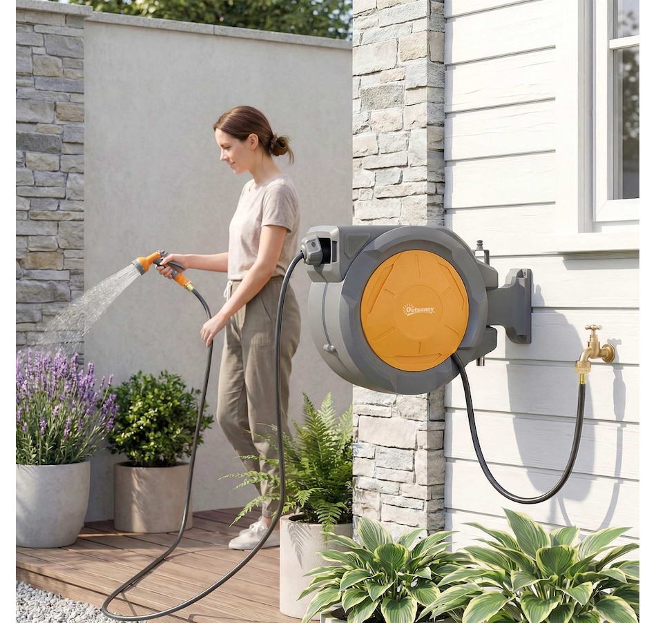 Image 980882_ALTMORE1.jpg, Product 980-882 / Price $136.99, Outsunny Retractable Hose Reel, 1/2 in x 100ft Garden Hose Reel, Orange from Outsunny on TSC.ca's Home & Garden department