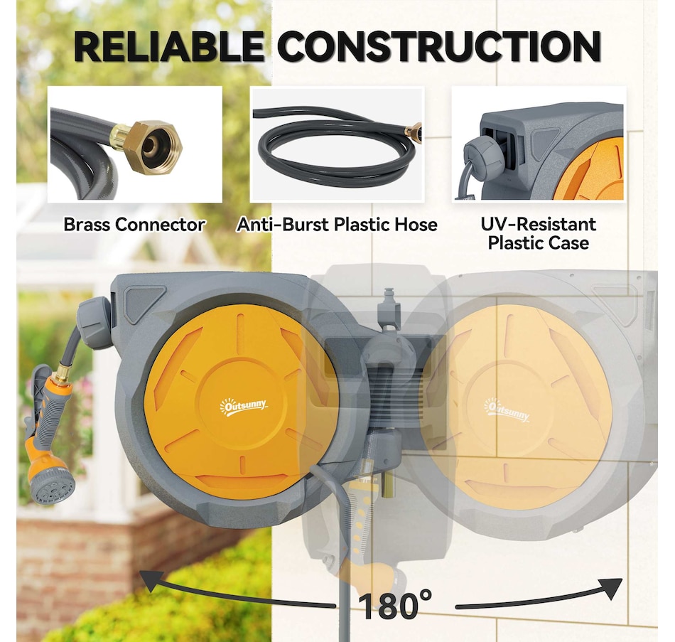 Image 980882_ALTMORE4.jpg, Product 980-882 / Price $136.99, Outsunny Retractable Hose Reel, 1/2 in x 100ft Garden Hose Reel, Orange from Outsunny on TSC.ca's Home & Garden department