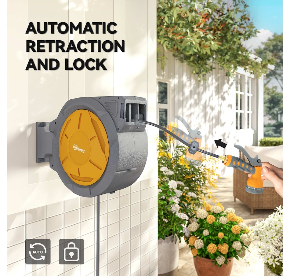 Image 980882_ALTMORE5.jpg, Product 980-882 / Price $136.99, Outsunny Retractable Hose Reel, 1/2 in x 100ft Garden Hose Reel, Orange from Outsunny on TSC.ca's Home & Garden department
