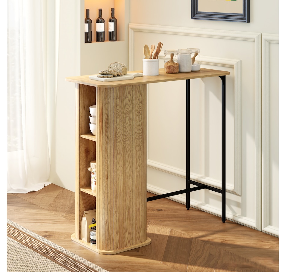 Image 980887_ALTMORE1.jpg, Product 980-887 / Price $174.99, HOMCOM Tambour Bar Table with 3 Storage Shelves for Dining Room Natural from HOMCOM on TSC.ca's Home & Garden department