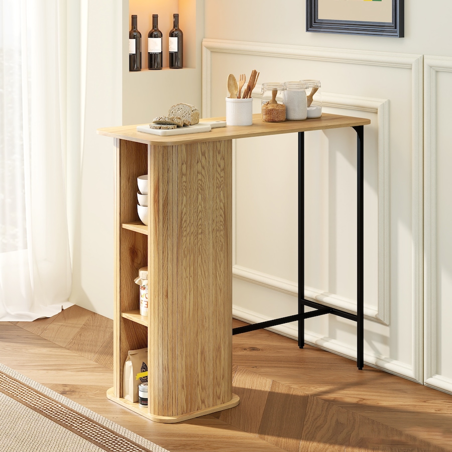 Image 980887_ALTMORE1.jpg, Product 980-887 / Price $159.99, HOMCOM Tambour Bar Table with 3 Storage Shelves for Dining Room Natural from HOMCOM on TSC.ca's Home & Garden department