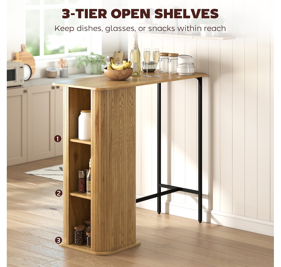 Image 980887_ALTMORE3.jpg, Product 980-887 / Price $174.99, HOMCOM Tambour Bar Table with 3 Storage Shelves for Dining Room Natural from HOMCOM on TSC.ca's Home & Garden department