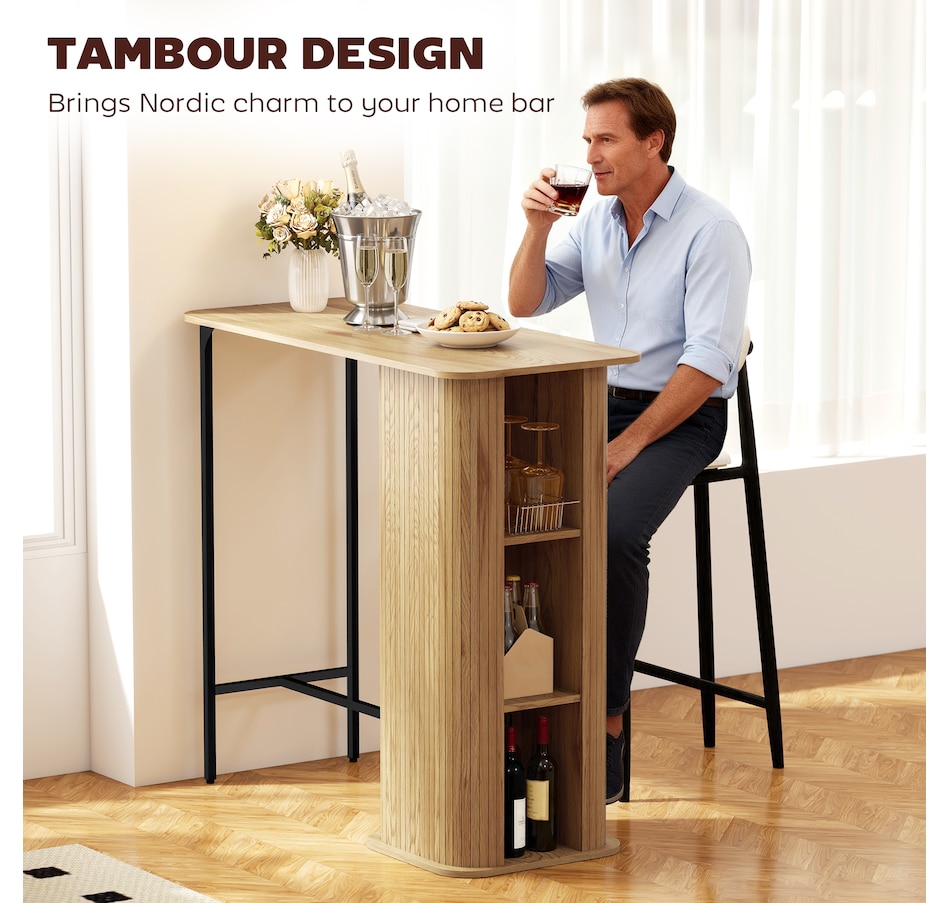 Image 980887_ALTMORE4.jpg, Product 980-887 / Price $174.99, HOMCOM Tambour Bar Table with 3 Storage Shelves for Dining Room Natural from HOMCOM on TSC.ca's Home & Garden department