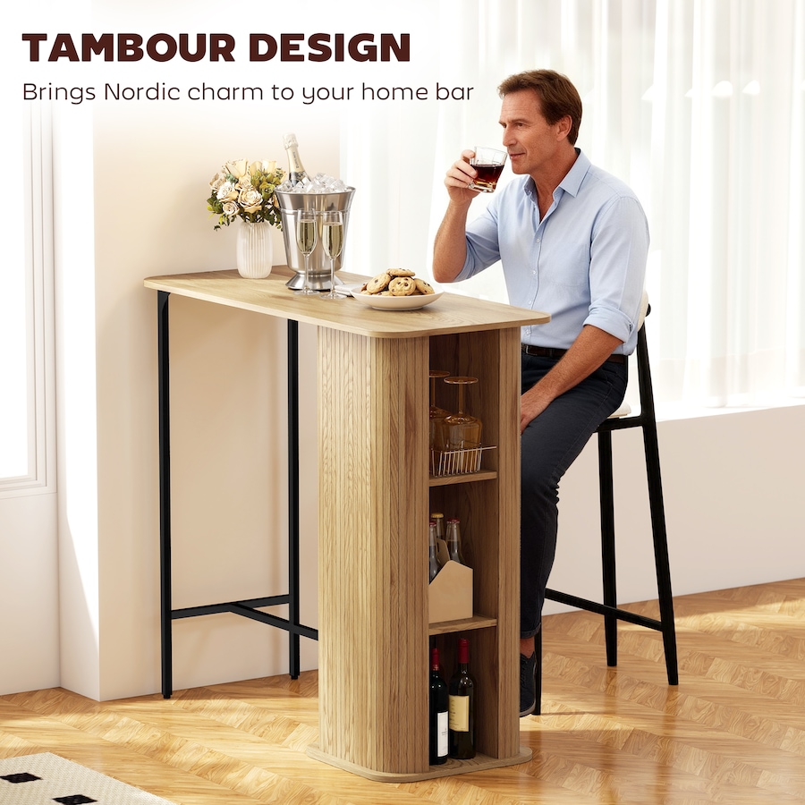 Image 980887_ALTMORE4.jpg, Product 980-887 / Price $159.99, HOMCOM Tambour Bar Table with 3 Storage Shelves for Dining Room Natural from HOMCOM on TSC.ca's Home & Garden department
