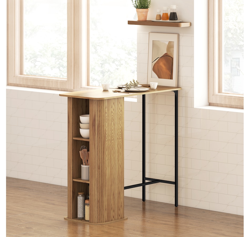 Image 980887_ALTMORE7.jpg, Product 980-887 / Price $174.99, HOMCOM Tambour Bar Table with 3 Storage Shelves for Dining Room Natural from HOMCOM on TSC.ca's Home & Garden department