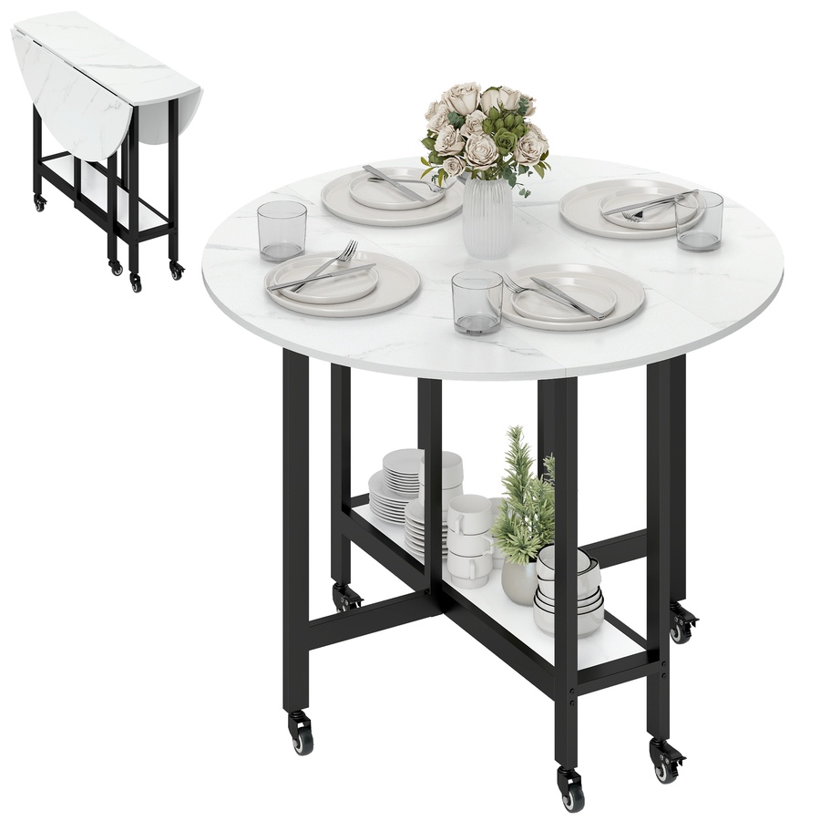 Image 980890.jpg, Product 980-890 / Price $124.99, HOMCOM Folding Dining Table, Drop Leaf Table with Open Shelf, White Marble from HOMCOM on TSC.ca's Home & Garden department