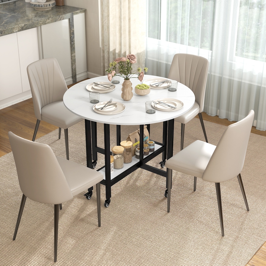 Image 980890_ALTMORE1.jpg, Product 980-890 / Price $124.99, HOMCOM Folding Dining Table, Drop Leaf Table with Open Shelf, White Marble from HOMCOM on TSC.ca's Home & Garden department