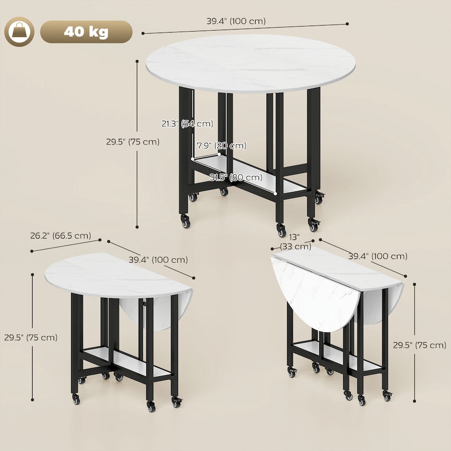 Image 980890_ALTMORE2.jpg, Product 980-890 / Price $124.99, HOMCOM Folding Dining Table, Drop Leaf Table with Open Shelf, White Marble from HOMCOM on TSC.ca's Home & Garden department