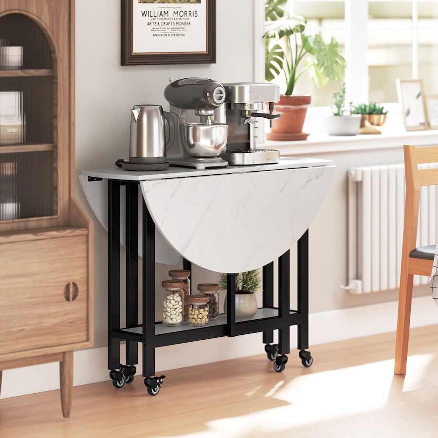 Image 980890_ALTMORE7.jpg, Product 980-890 / Price $124.99, HOMCOM Folding Dining Table, Drop Leaf Table with Open Shelf, White Marble from HOMCOM on TSC.ca's Home & Garden department