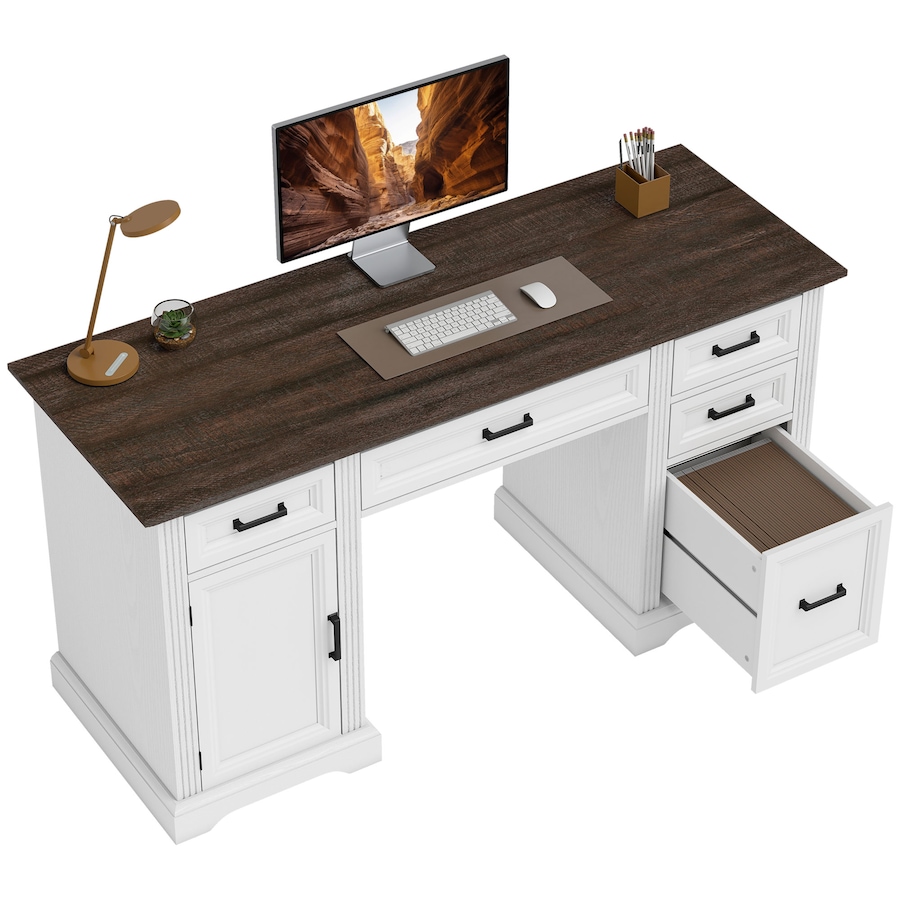 Image 980897.jpg, Product 980-897 / Price $294.99, HOMCOM 58" Farmhouse Executive Desk with Silent Drawers Office Desk White from HOMCOM on TSC.ca's Home & Garden department