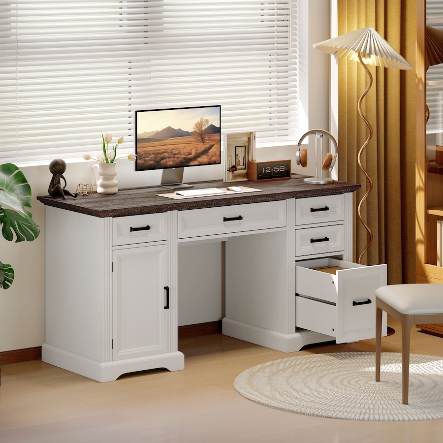 Image 980897_ALTMORE1.jpg, Product 980-897 / Price $294.99, HOMCOM 58" Farmhouse Executive Desk with Silent Drawers Office Desk White from HOMCOM on TSC.ca's Home & Garden department