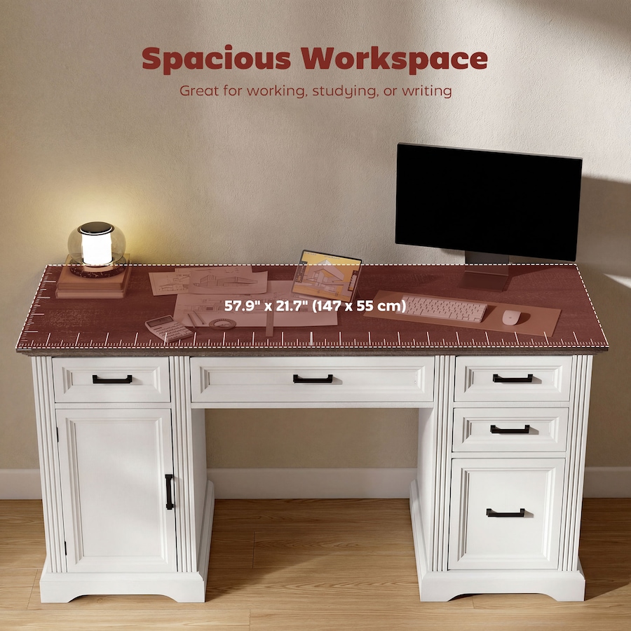 Image 980897_ALTMORE3.jpg, Product 980-897 / Price $294.99, HOMCOM 58" Farmhouse Executive Desk with Silent Drawers Office Desk White from HOMCOM on TSC.ca's Home & Garden department