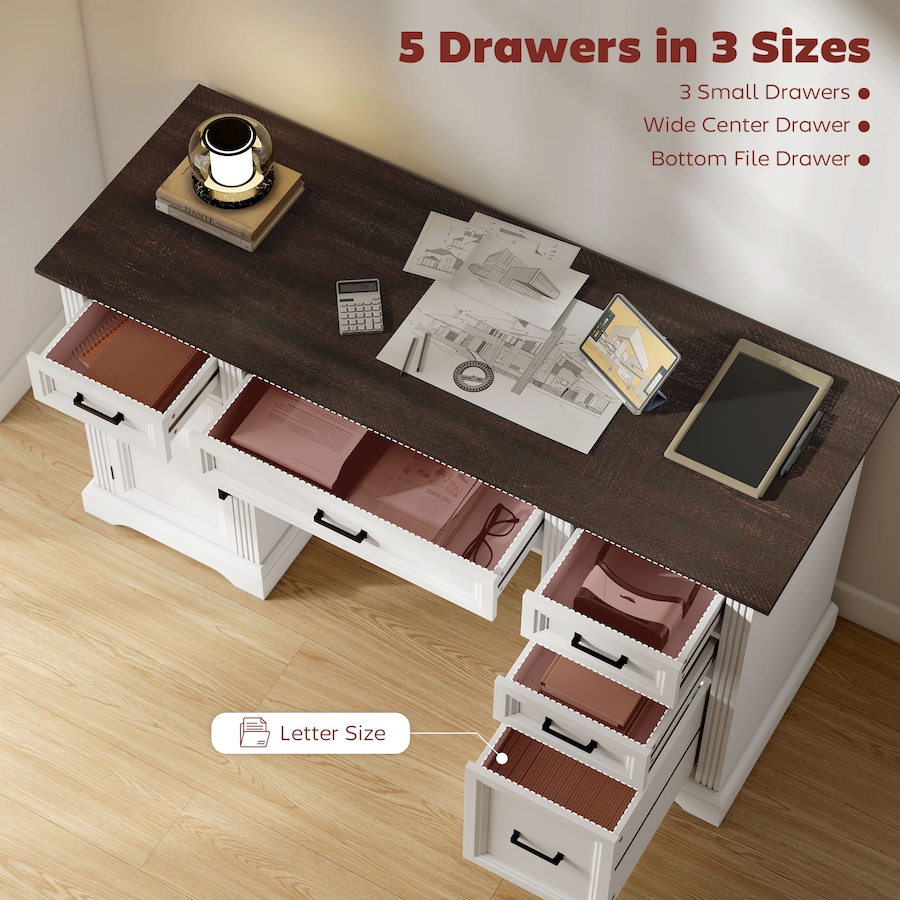Image 980897_ALTMORE5.jpg, Product 980-897 / Price $294.99, HOMCOM 58" Farmhouse Executive Desk with Silent Drawers Office Desk White from HOMCOM on TSC.ca's Home & Garden department